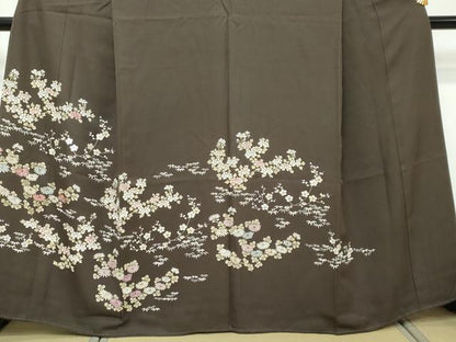 平和屋着物●訪問着　刺繍　草花文　正絹　逸品　DABI2798ud