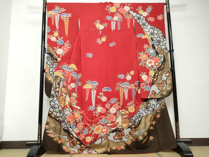 平和屋着物●豪華振袖　御所車草花文　暈し染め　金彩　正絹　逸品　DABI2800ud