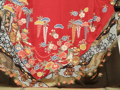 平和屋着物●豪華振袖　御所車草花文　暈し染め　金彩　正絹　逸品　DABI2800ud