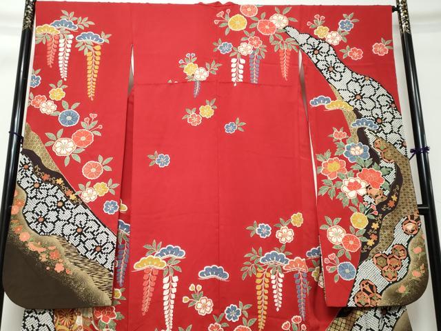 平和屋着物●豪華振袖　御所車草花文　暈し染め　金彩　正絹　逸品　DABI2800ud