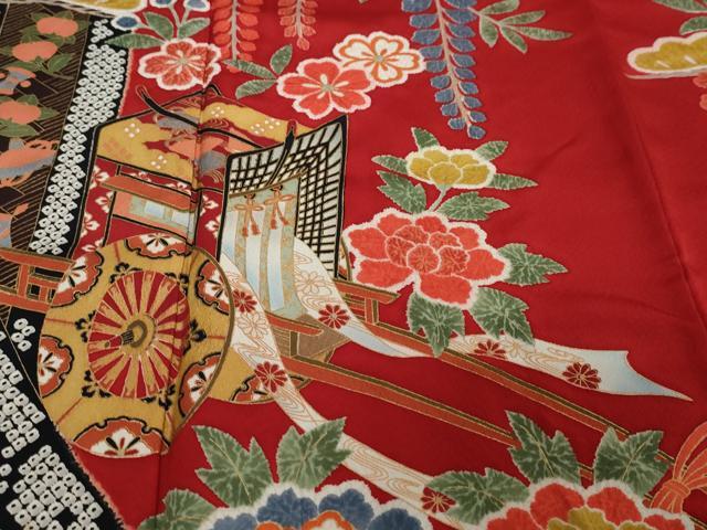 平和屋着物●豪華振袖　御所車草花文　暈し染め　金彩　正絹　逸品　DABI2800ud