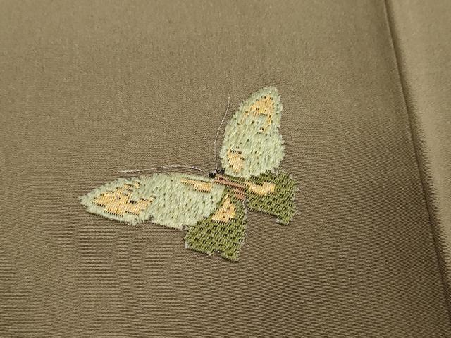 平和屋着物●色留訪問着　総刺繍　舞蝶文　金糸　正絹　逸品　DABI2802ud
