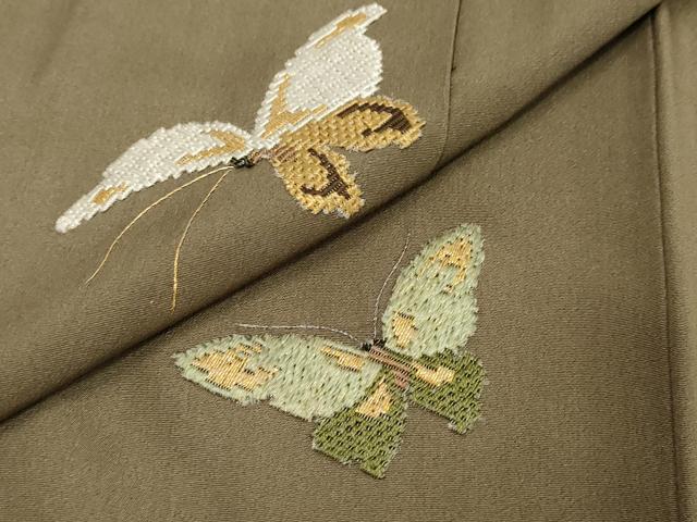 平和屋着物●色留訪問着　総刺繍　舞蝶文　金糸　正絹　逸品　DABI2802ud
