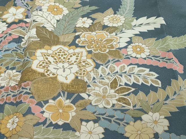 平和屋着物●訪問着　草花文　金彩　正絹　逸品　DABI2806ud