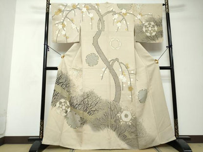 平和屋着物●訪問着　鹿の子枝梅文　金彩　正絹　逸品　DABI2813ud
