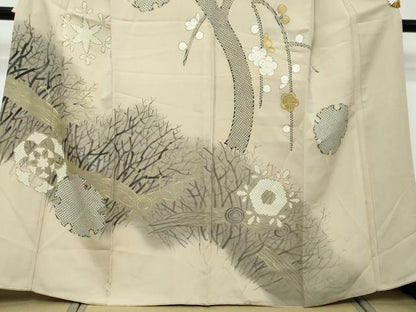 平和屋着物●訪問着　鹿の子枝梅文　金彩　正絹　逸品　DABI2813ud
