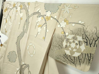 平和屋着物●訪問着　鹿の子枝梅文　金彩　正絹　逸品　DABI2813ud