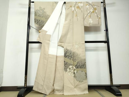 平和屋着物●訪問着　鹿の子枝梅文　金彩　正絹　逸品　DABI2813ud