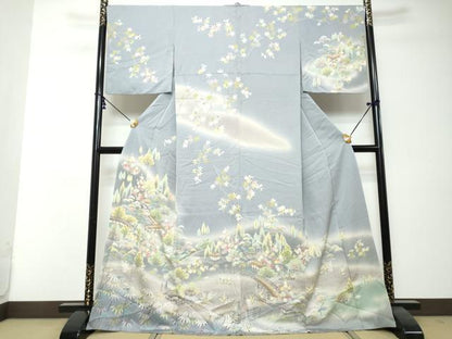 平和屋着物●訪問着　刺繍　流水風景草花文　暈し染め　オンワード樫山　正絹　逸品　DABI2814ud