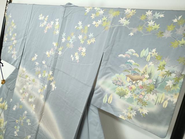 平和屋着物●訪問着　刺繍　流水風景草花文　暈し染め　オンワード樫山　正絹　逸品　DABI2814ud