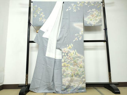 平和屋着物●訪問着　刺繍　流水風景草花文　暈し染め　オンワード樫山　正絹　逸品　DABI2814ud