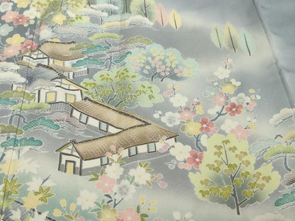 平和屋着物●訪問着　刺繍　流水風景草花文　暈し染め　オンワード樫山　正絹　逸品　DABI2814ud