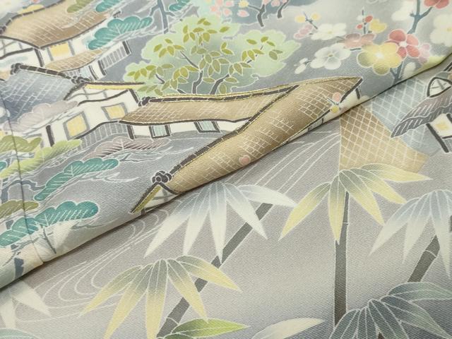 平和屋着物●訪問着　刺繍　流水風景草花文　暈し染め　オンワード樫山　正絹　逸品　DABI2814ud