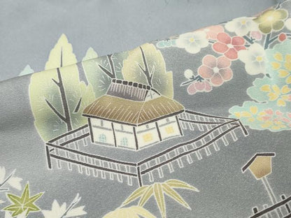 平和屋着物●訪問着　刺繍　流水風景草花文　暈し染め　オンワード樫山　正絹　逸品　DABI2814ud