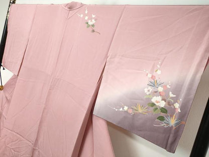 平和屋着物●訪問着　友禅　作家物　枝花文　暈し染め　正絹　逸品　DABI2817ud