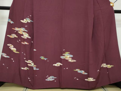 平和屋着物●訪問着　駒刺繍　エ霞草花文　金彩　正絹　逸品　DABI2818ud