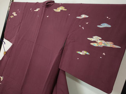 平和屋着物●訪問着　駒刺繍　エ霞草花文　金彩　正絹　逸品　DABI2818ud