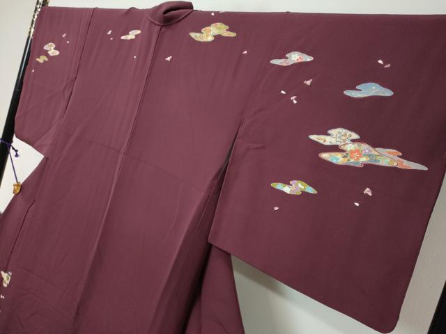 平和屋着物●訪問着　駒刺繍　エ霞草花文　金彩　正絹　逸品　DABI2818ud