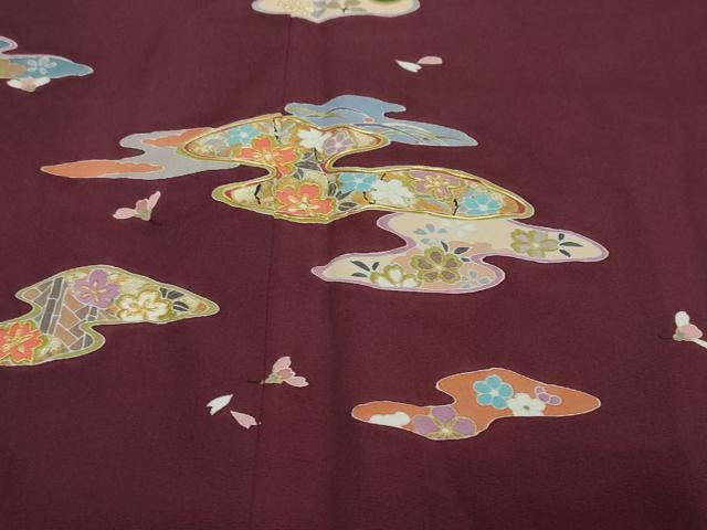 平和屋着物●訪問着　駒刺繍　エ霞草花文　金彩　正絹　逸品　DABI2818ud