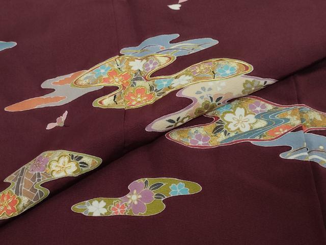 平和屋着物●訪問着　駒刺繍　エ霞草花文　金彩　正絹　逸品　DABI2818ud