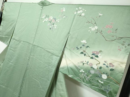 平和屋着物●訪問着　枝花文　暈し染め　正絹　逸品　DABI2821ud
