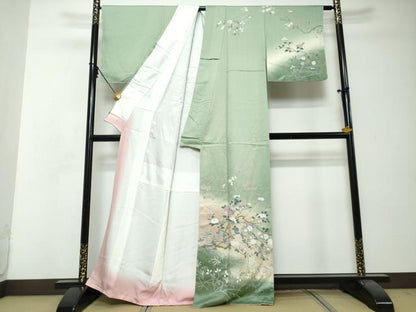 平和屋着物●訪問着　枝花文　暈し染め　正絹　逸品　DABI2821ud