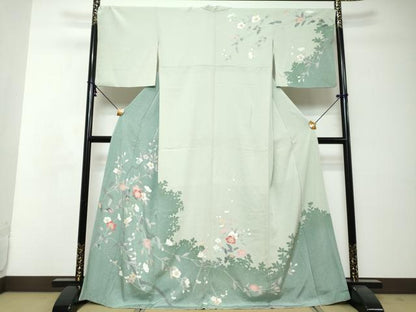 平和屋着物●訪問着　友禅　枝花文　シルエット　正絹　逸品　DABI2824ud
