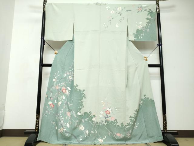 平和屋着物●訪問着　友禅　枝花文　シルエット　正絹　逸品　DABI2824ud