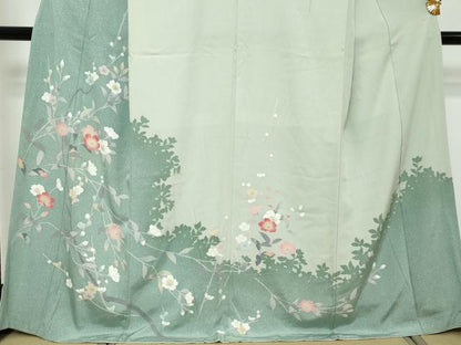 平和屋着物●訪問着　友禅　枝花文　シルエット　正絹　逸品　DABI2824ud
