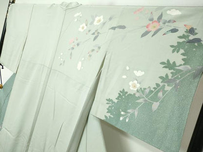 平和屋着物●訪問着　友禅　枝花文　シルエット　正絹　逸品　DABI2824ud