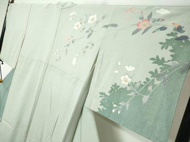 平和屋着物●訪問着　友禅　枝花文　シルエット　正絹　逸品　DABI2824ud