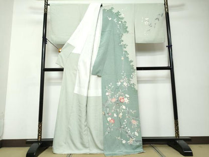 平和屋着物●訪問着　友禅　枝花文　シルエット　正絹　逸品　DABI2824ud