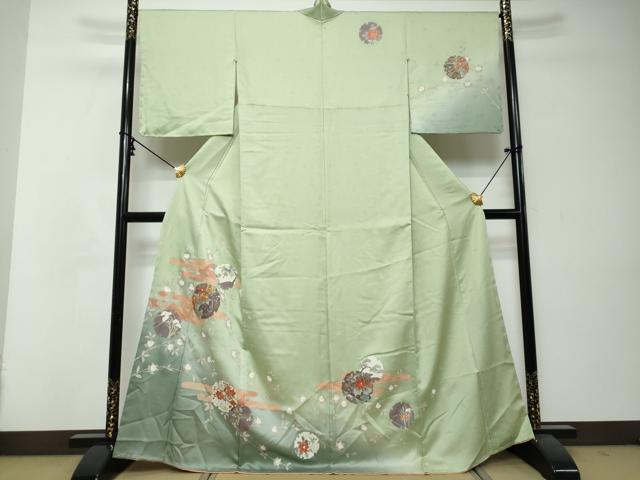 平和屋着物●訪問着　駒刺繍　雪輪草花文　暈し染め　金銀彩　正絹　逸品　未使用　DABI2825ud