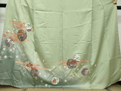 平和屋着物●訪問着　駒刺繍　雪輪草花文　暈し染め　金銀彩　正絹　逸品　未使用　DABI2825ud