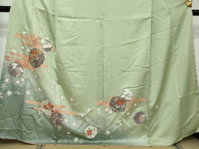平和屋着物●訪問着　駒刺繍　雪輪草花文　暈し染め　金銀彩　正絹　逸品　未使用　DABI2825ud