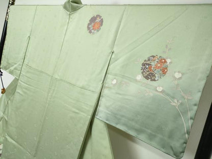 平和屋着物●訪問着　駒刺繍　雪輪草花文　暈し染め　金銀彩　正絹　逸品　未使用　DABI2825ud