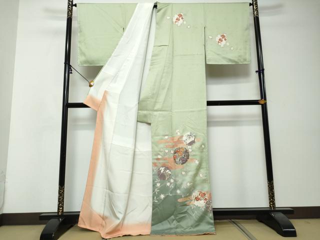 平和屋着物●訪問着　駒刺繍　雪輪草花文　暈し染め　金銀彩　正絹　逸品　未使用　DABI2825ud