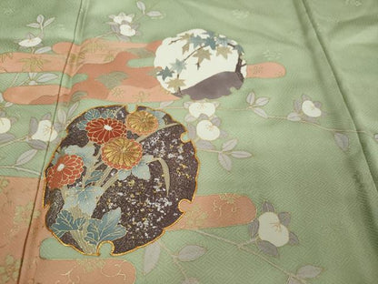 平和屋着物●訪問着　駒刺繍　雪輪草花文　暈し染め　金銀彩　正絹　逸品　未使用　DABI2825ud