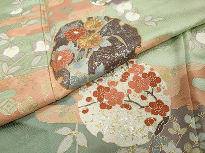 平和屋着物●訪問着　駒刺繍　雪輪草花文　暈し染め　金銀彩　正絹　逸品　未使用　DABI2825ud