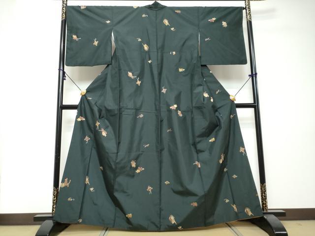 平和屋着物●本場縞大島紬　総刺繍　玩具文　金糸　正絹　逸品　DABI2826ud