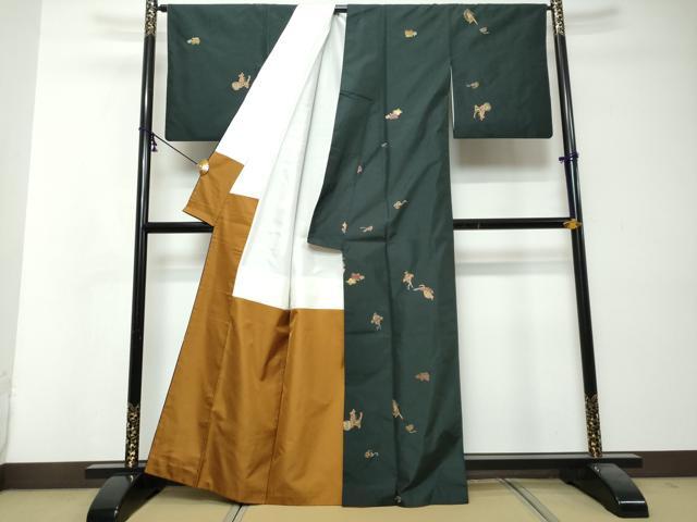 平和屋着物●本場縞大島紬　総刺繍　玩具文　金糸　正絹　逸品　DABI2826ud