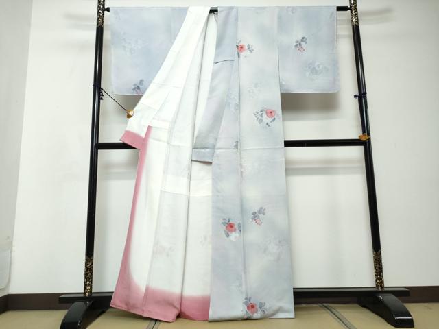 平和屋着物●上質な小紋　地紋起こし　切嵌草花文　正絹　逸品　DABI2829ud