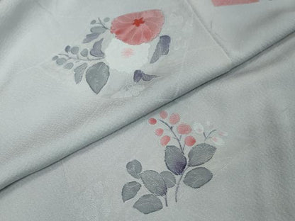 平和屋着物●上質な小紋　地紋起こし　切嵌草花文　正絹　逸品　DABI2829ud