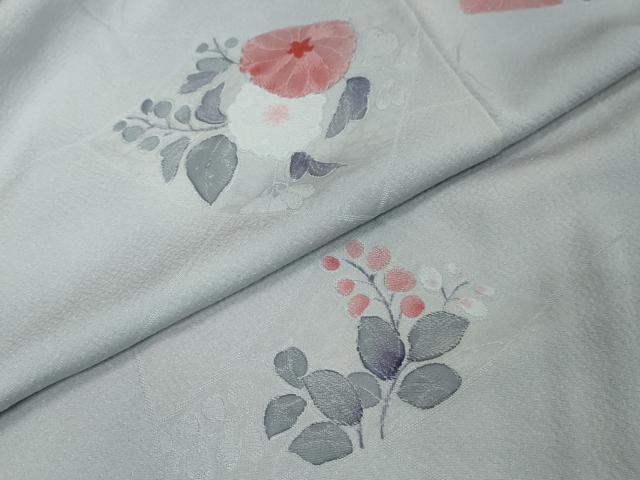 平和屋着物●上質な小紋　地紋起こし　切嵌草花文　正絹　逸品　DABI2829ud