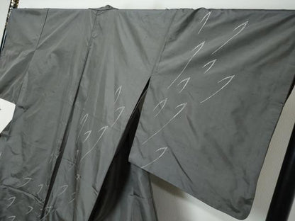 平和屋着物●訪問着　紬地　刺し子　総刺繍　乱菊　カラー胴裏：鉛色　正絹　逸品　DABI2835ud