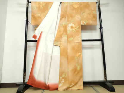 平和屋着物●上質な小紋　地紋起こし　草花文　暈し染め　正絹　逸品　DABI2840ud