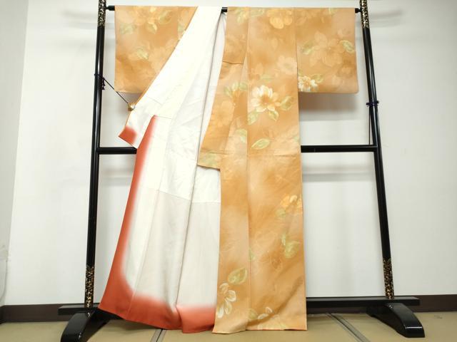 平和屋着物●上質な小紋　地紋起こし　草花文　暈し染め　正絹　逸品　DABI2840ud