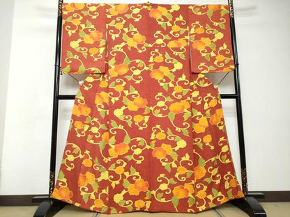 平和屋着物●上質な小紋　地紋起こし　更紗花唐草文　正絹　逸品　DABI2841ud