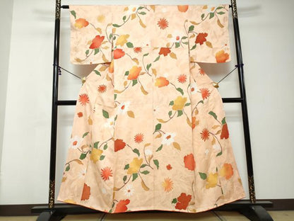 平和屋着物●上質な小紋　地紋起こし　草花文　正絹　逸品　DABI2842ud