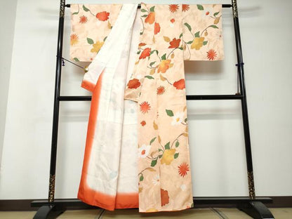 平和屋着物●上質な小紋　地紋起こし　草花文　正絹　逸品　DABI2842ud